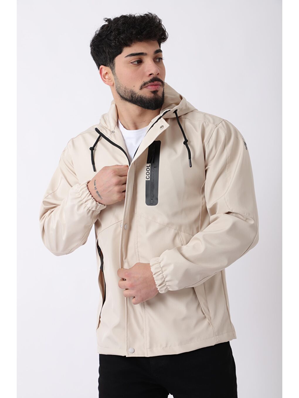 Ekru Gizli Cepli Göğüs Detay Mevsimlik Yağmurluk BL 1801_60324