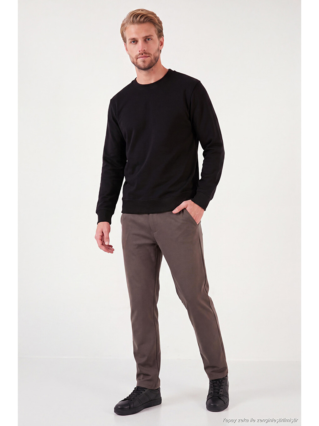 Siyah Pamuklu Relaxed Fit Bisiklet Yaka Sweat 5901257-1