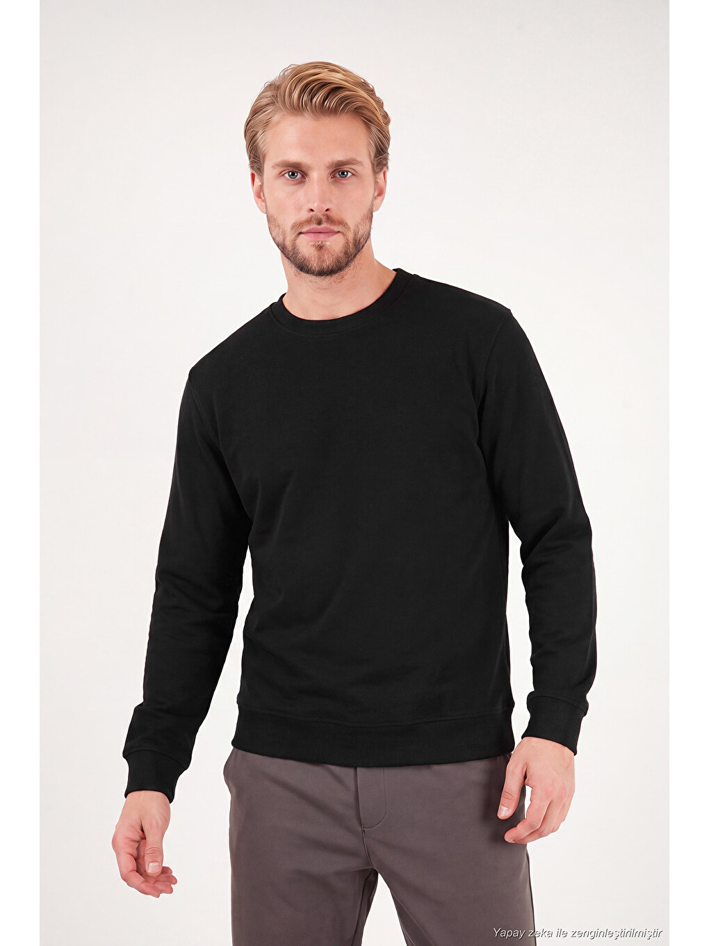 Siyah Pamuklu Relaxed Fit Bisiklet Yaka Sweat 5901257-2