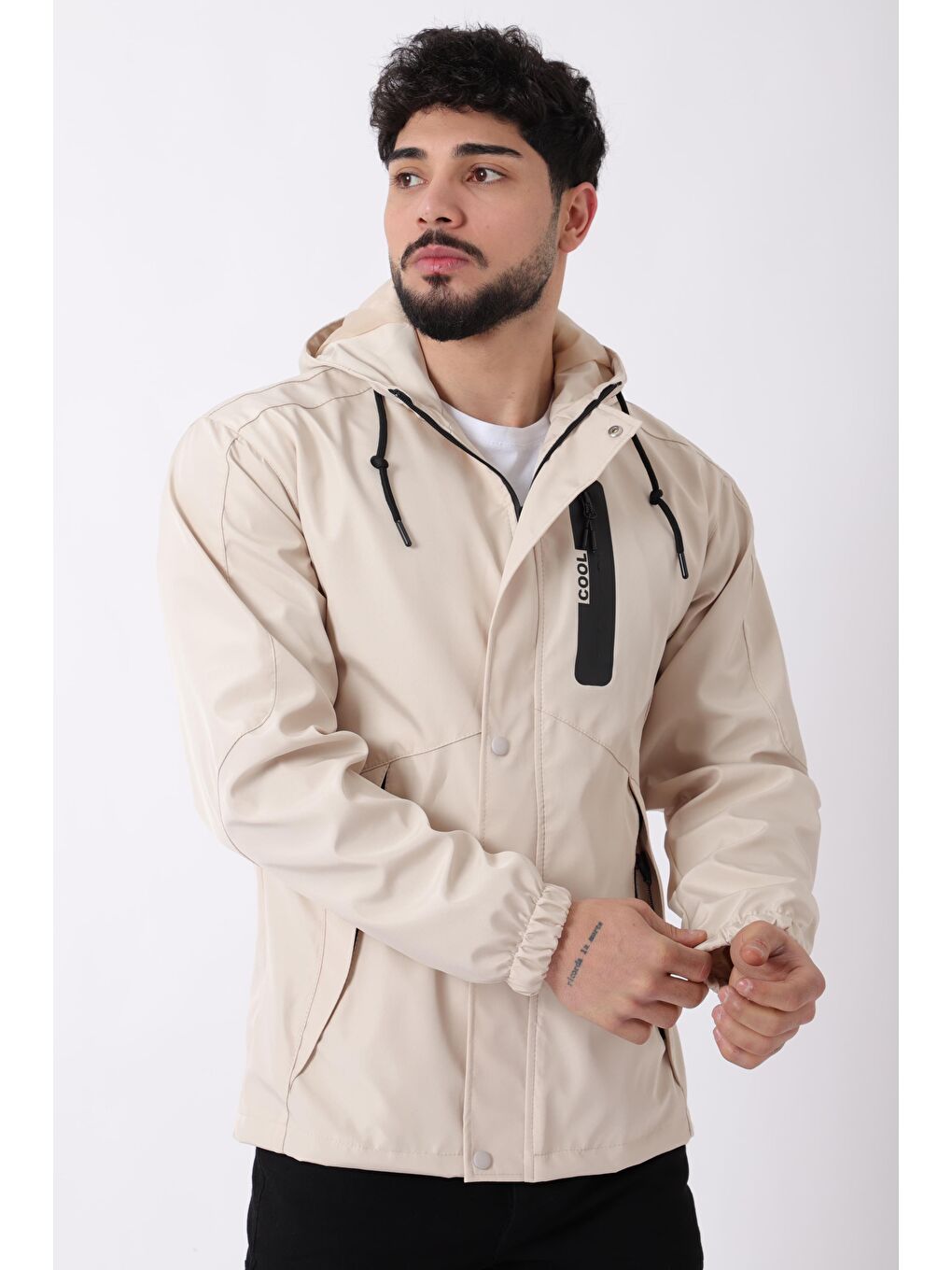 Ekru Gizli Cepli Göğüs Detay Mevsimlik Yağmurluk BL 1801_60324-1