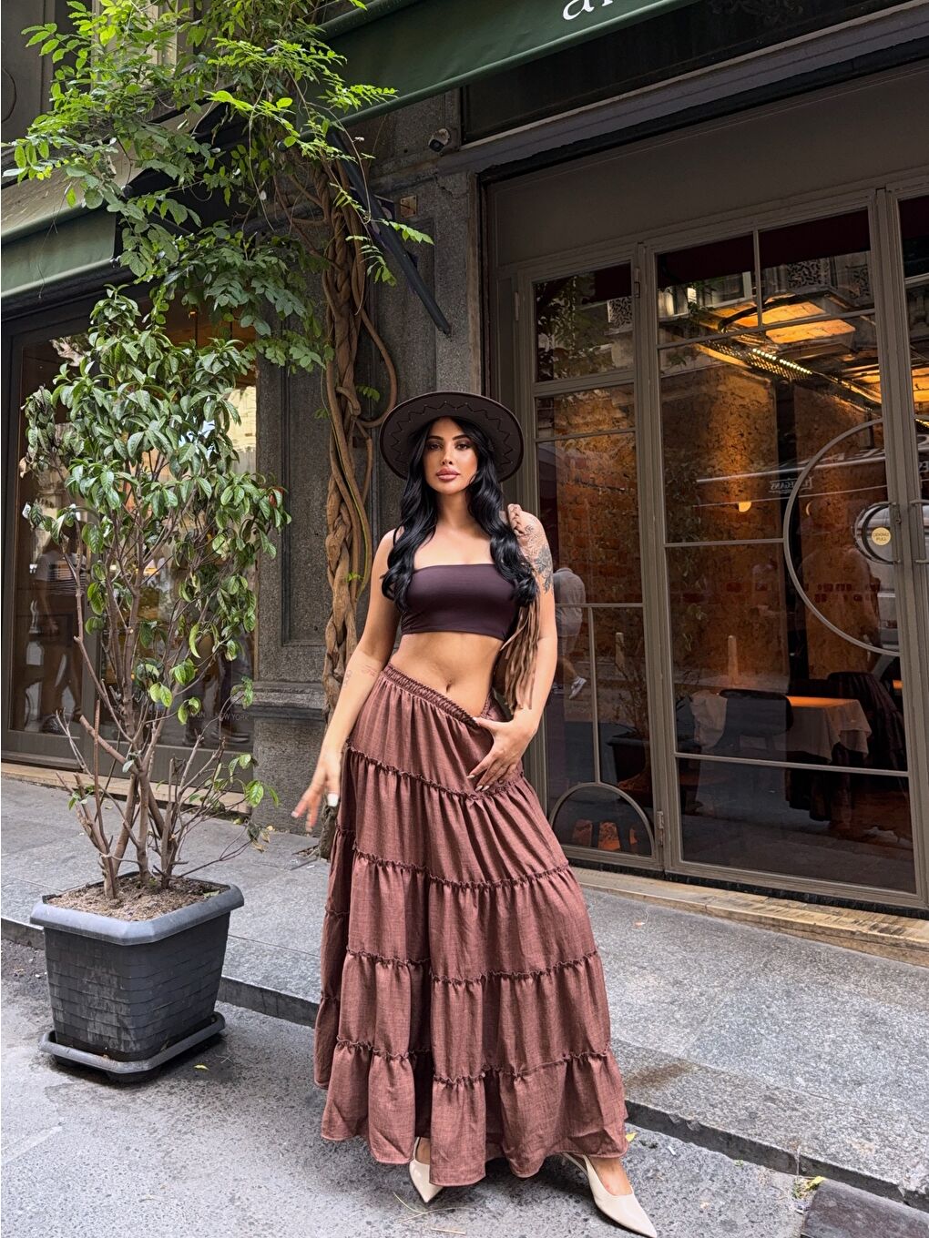 Kat Kat Pileli Kahverengi Etek-3