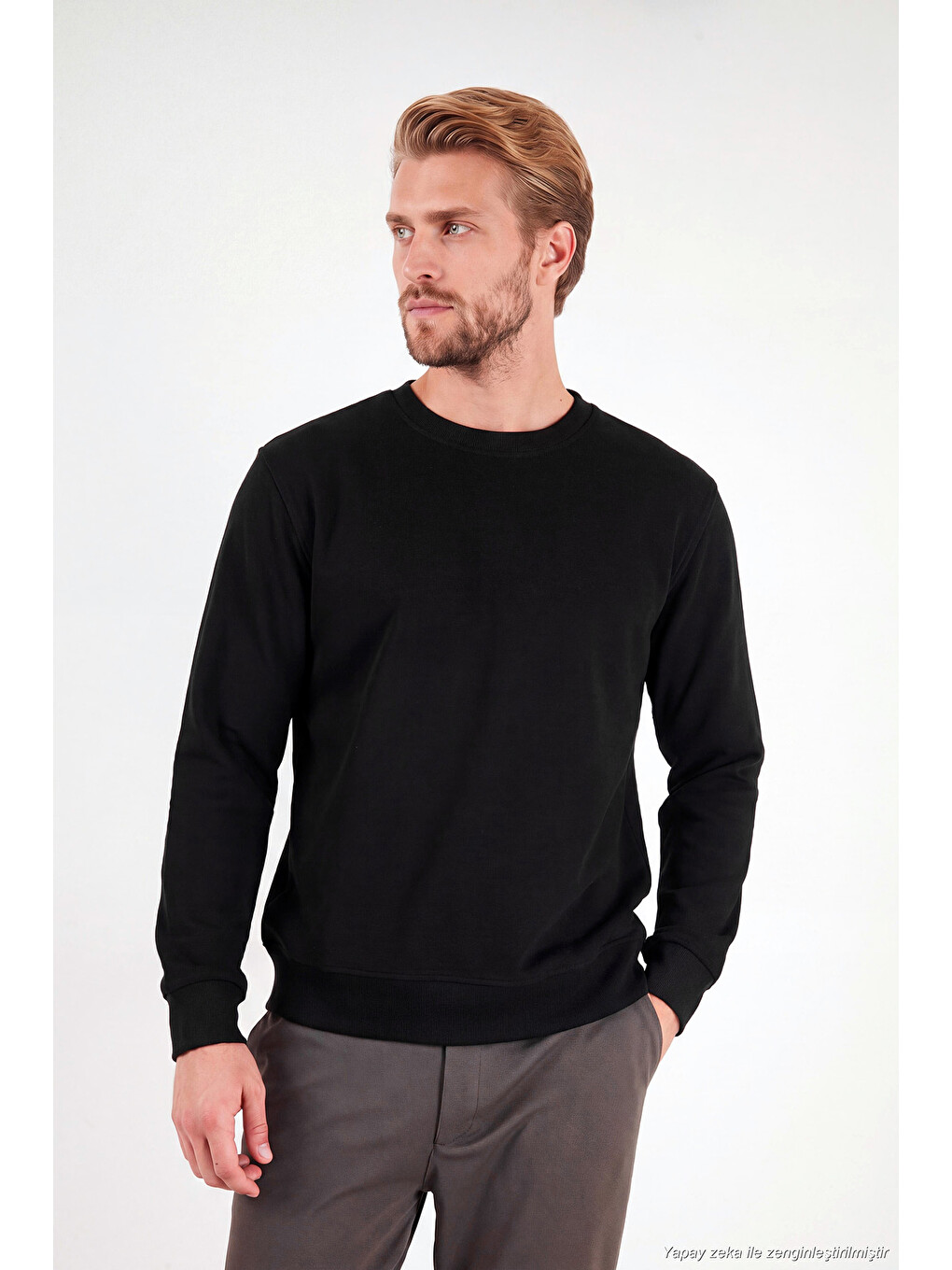 Siyah Pamuklu Relaxed Fit Bisiklet Yaka Sweat 5901257-3