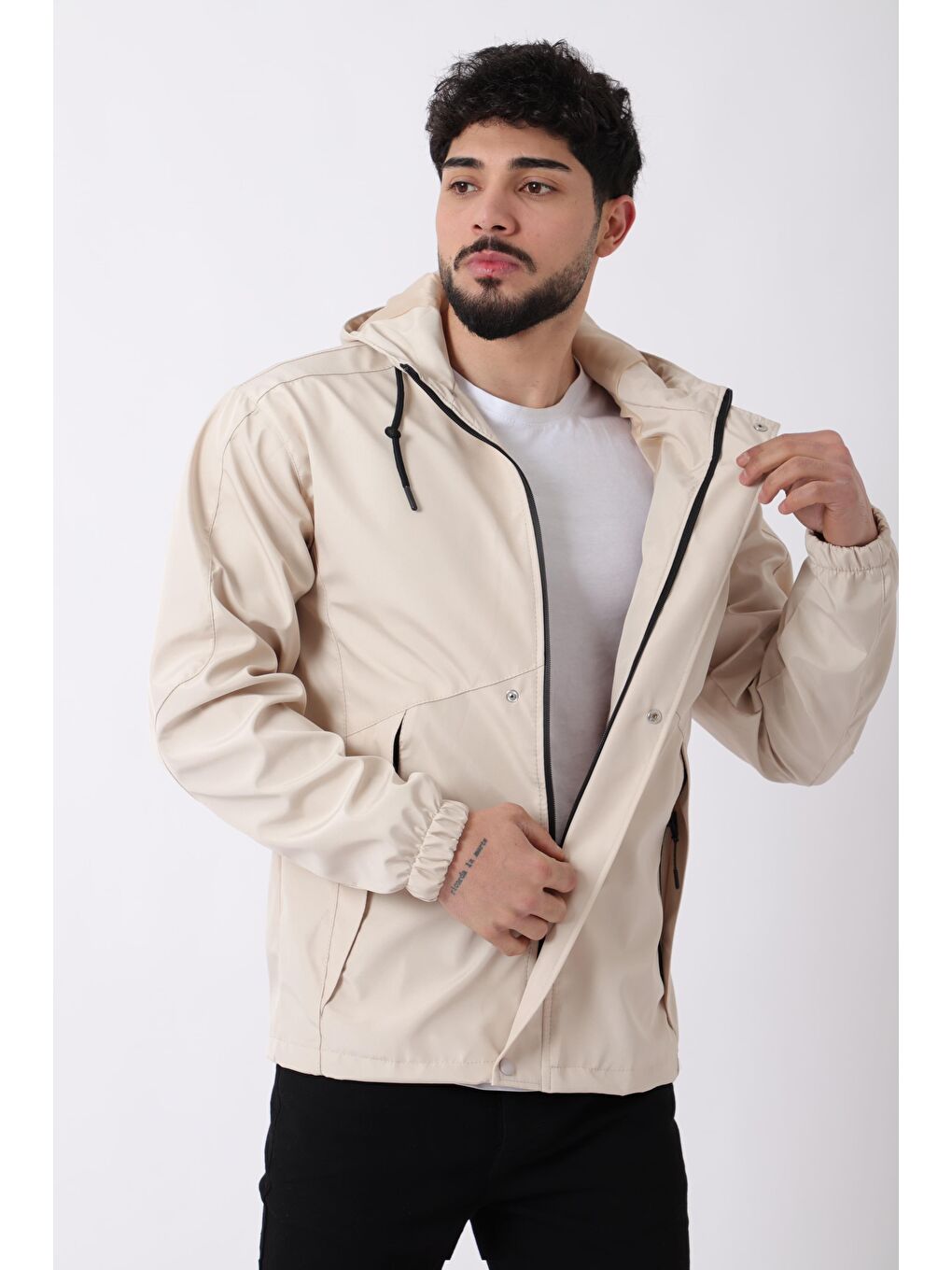 Ekru Gizli Cepli Göğüs Detay Mevsimlik Yağmurluk BL 1801_60324-2