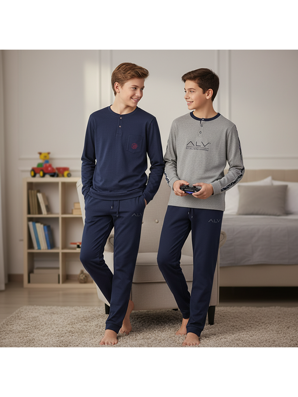 Karışık Genç Erkek Pamuklu 2 Adet 2'Li Pijama Takımı Bb2485-1