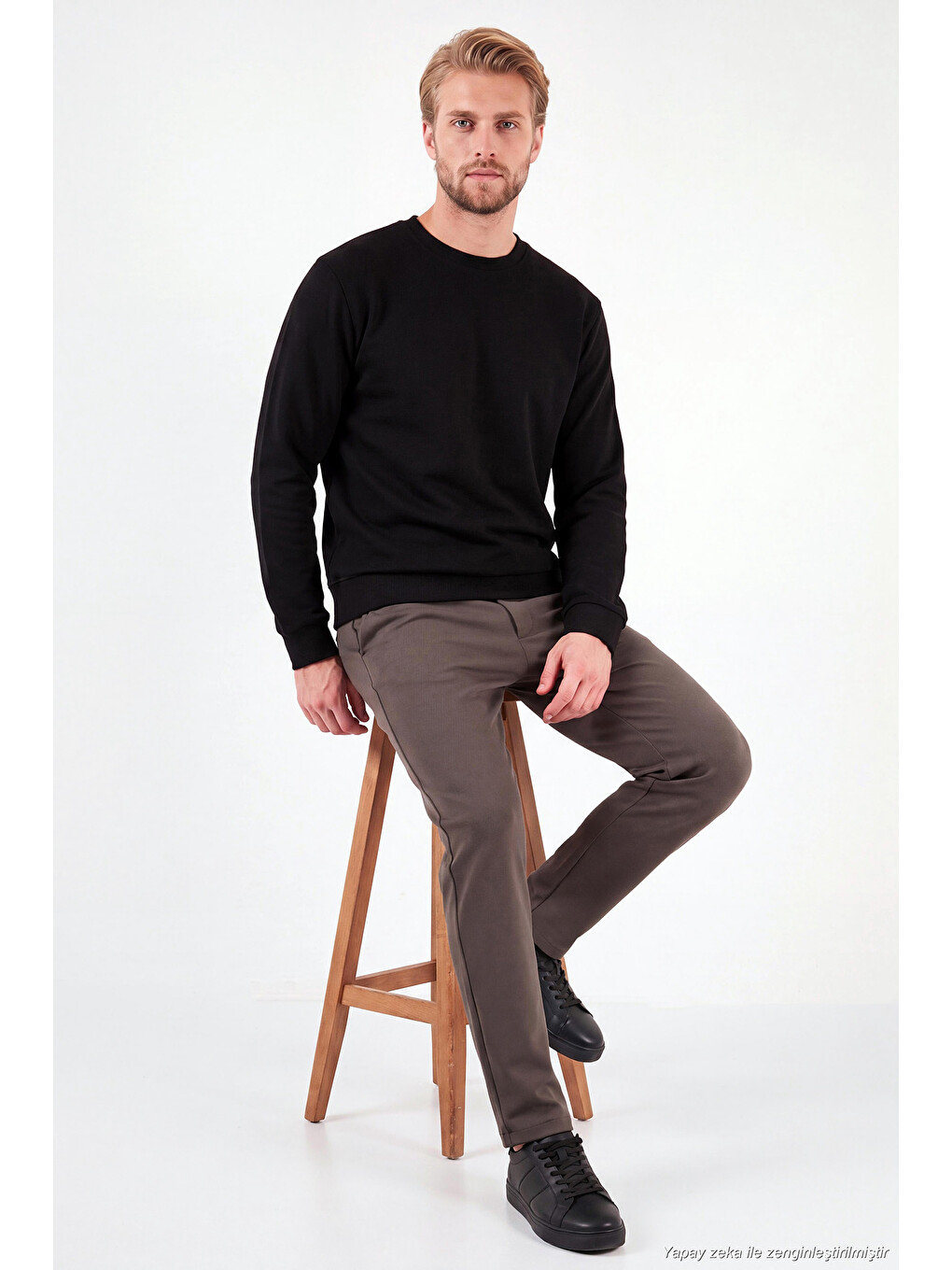 Siyah Pamuklu Relaxed Fit Bisiklet Yaka Sweat 5901257-4