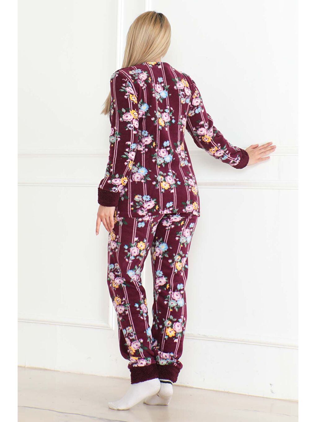 Nakışlı Pelüş Polar Pijama Takım Mor   26633-3