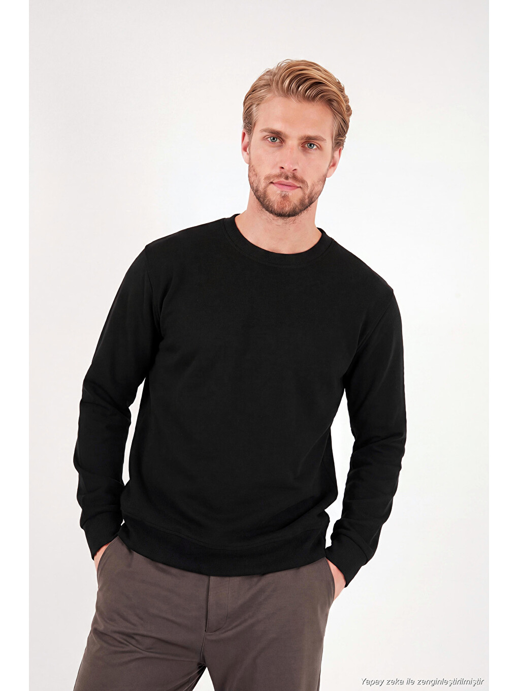 Siyah Pamuklu Relaxed Fit Bisiklet Yaka Sweat 5901257-5