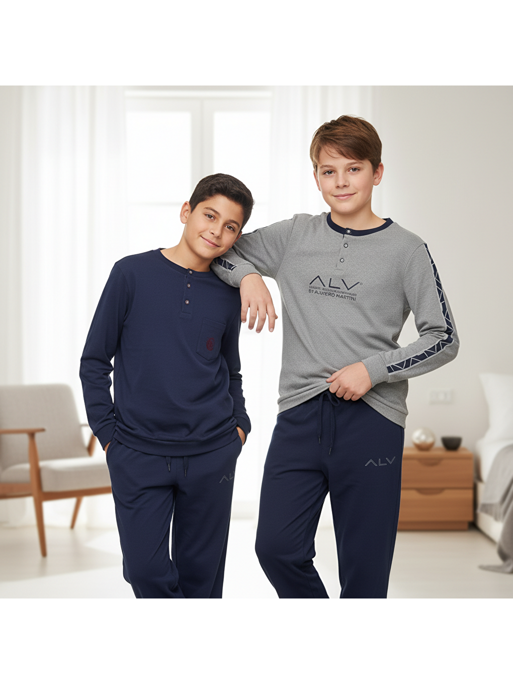Karışık Genç Erkek Pamuklu 2 Adet 2'Li Pijama Takımı Bb2485-2