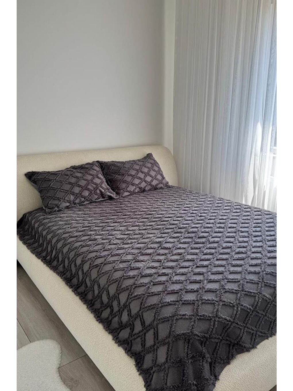 Vesya 2 Parça Tek Kişilik Pike Takımı Antrasit