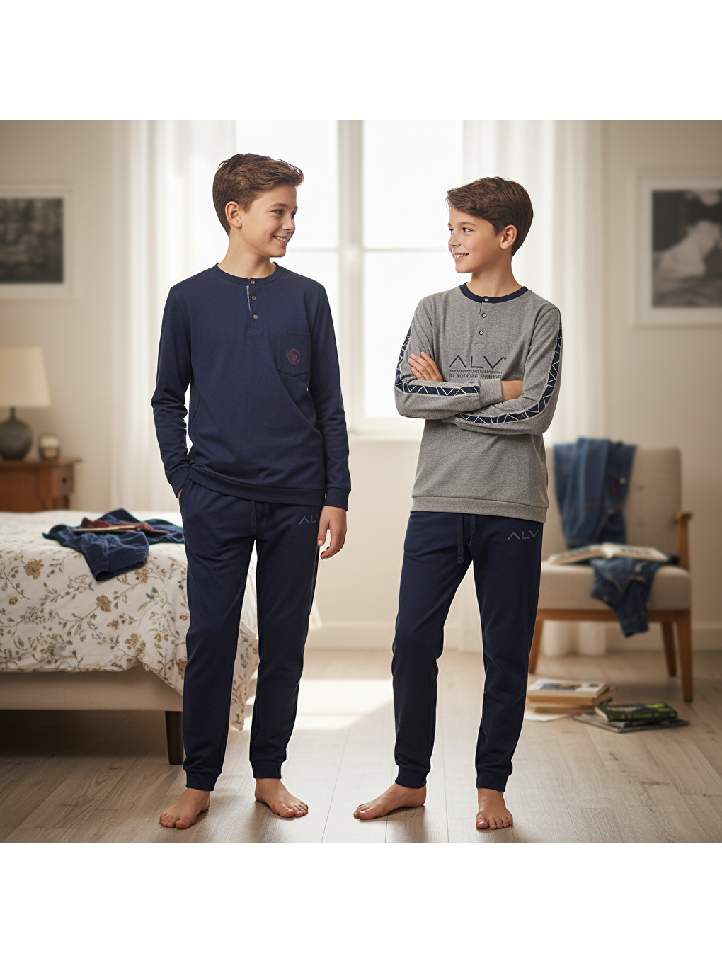 Karışık Genç Erkek Pamuklu 2 Adet 2'Li Pijama Takımı Bb2485-3