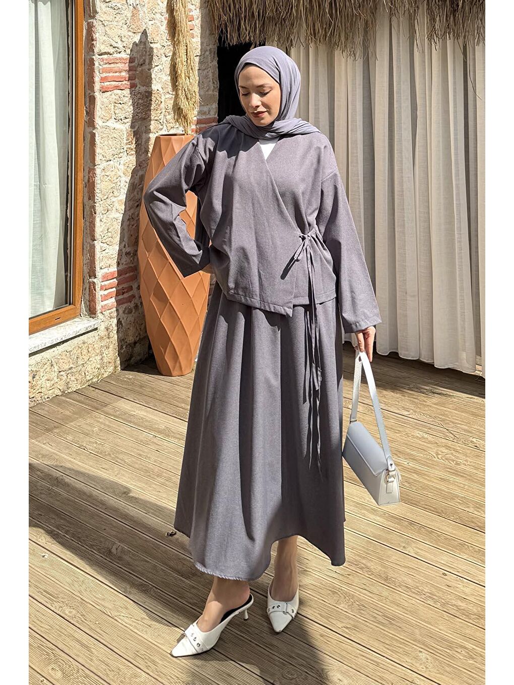 Bağlama Detaylı Etekli Takım Antrasit