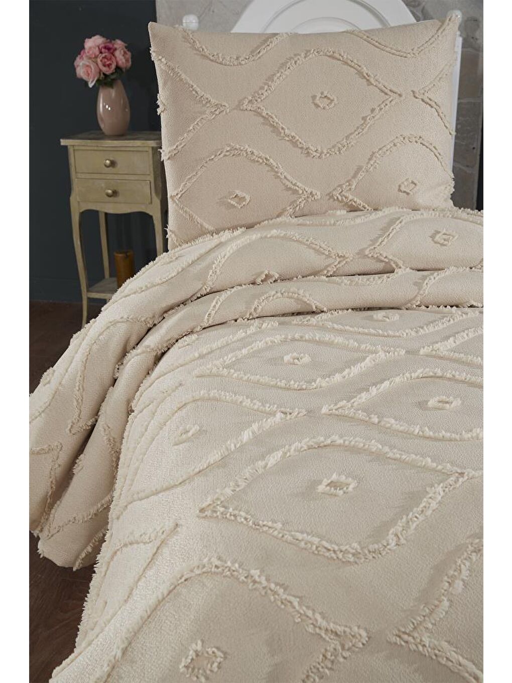 Pirot 2 Parça Tek Kişilik Pike Takımı Bej-2