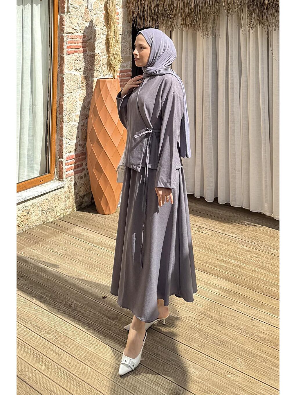 Bağlama Detaylı Etekli Takım Antrasit-1