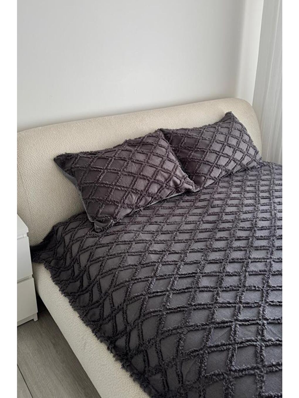 Vesya 2 Parça Tek Kişilik Pike Takımı Antrasit-1