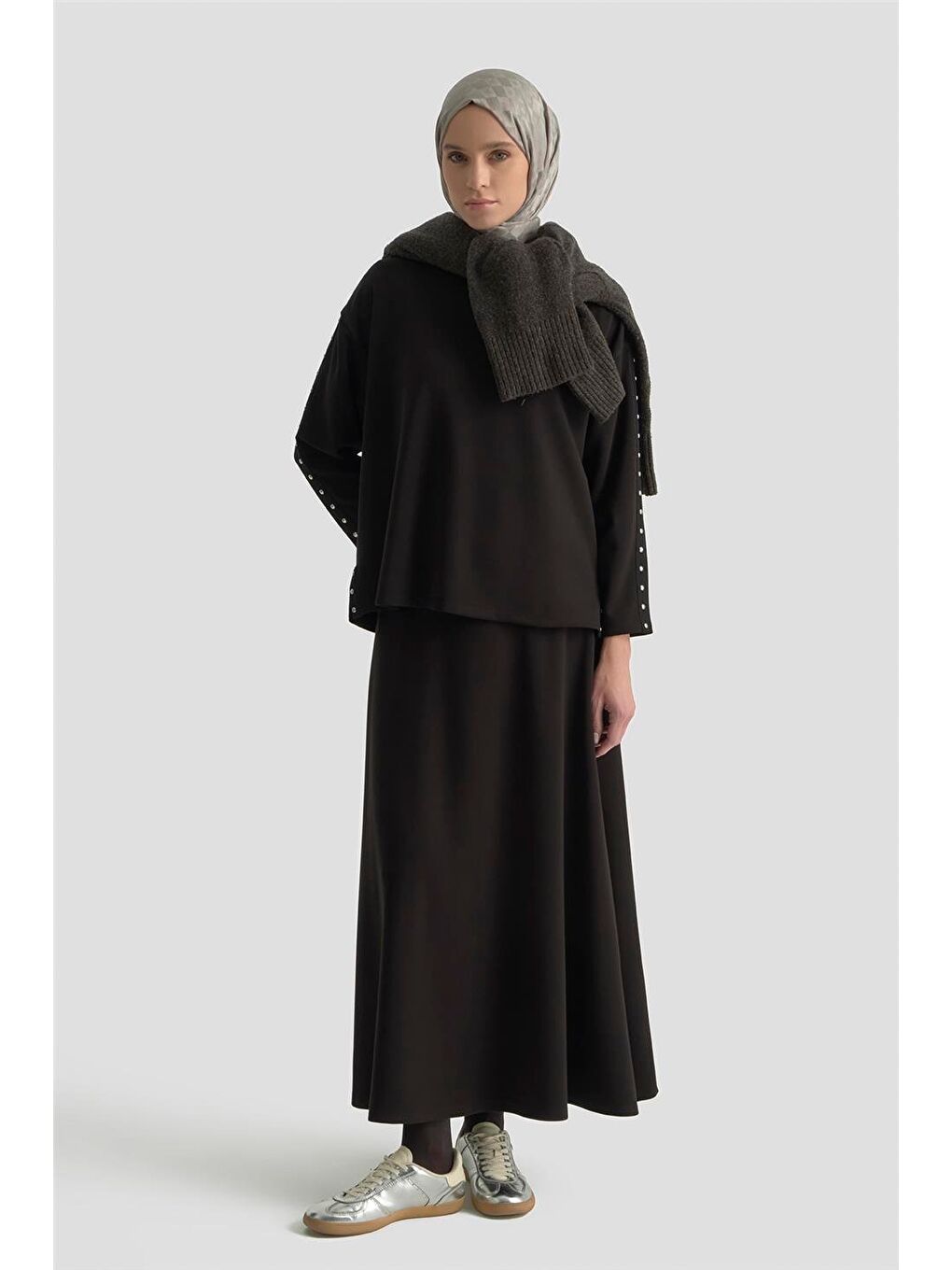 Şeritli Örme Takım 25Kd1163 Siyah