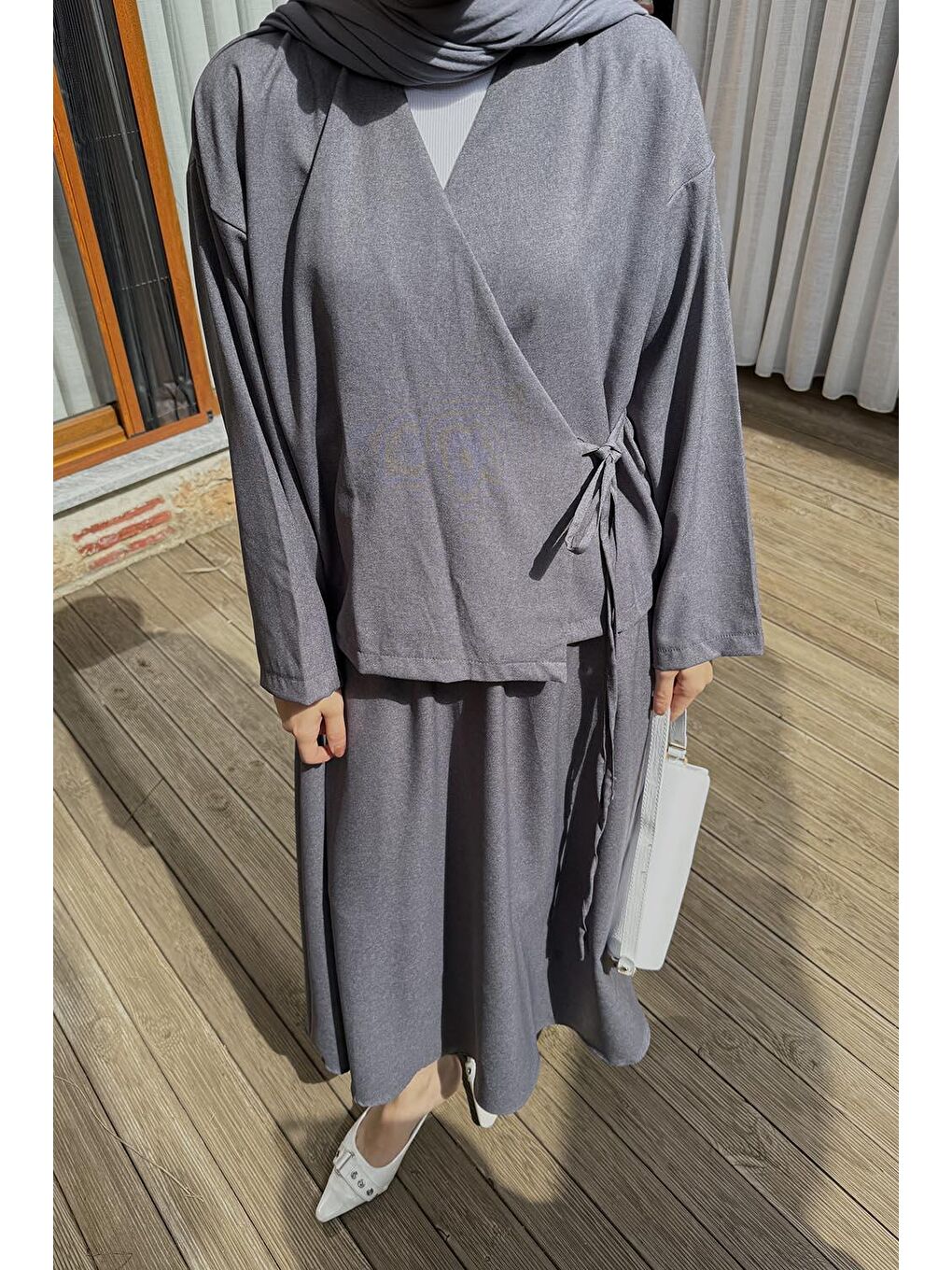 Bağlama Detaylı Etekli Takım Antrasit-2