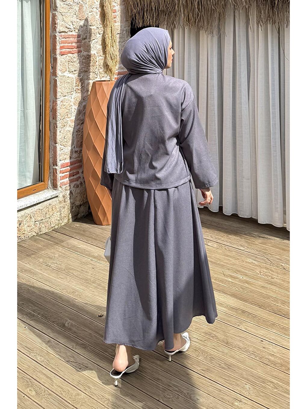 Bağlama Detaylı Etekli Takım Antrasit-3