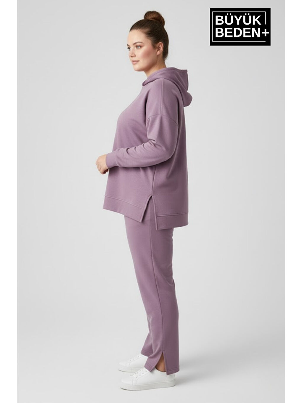 Lila Büyük Beden Kapüşonlu Tunik Sweatshırt SPR26BTK991-1