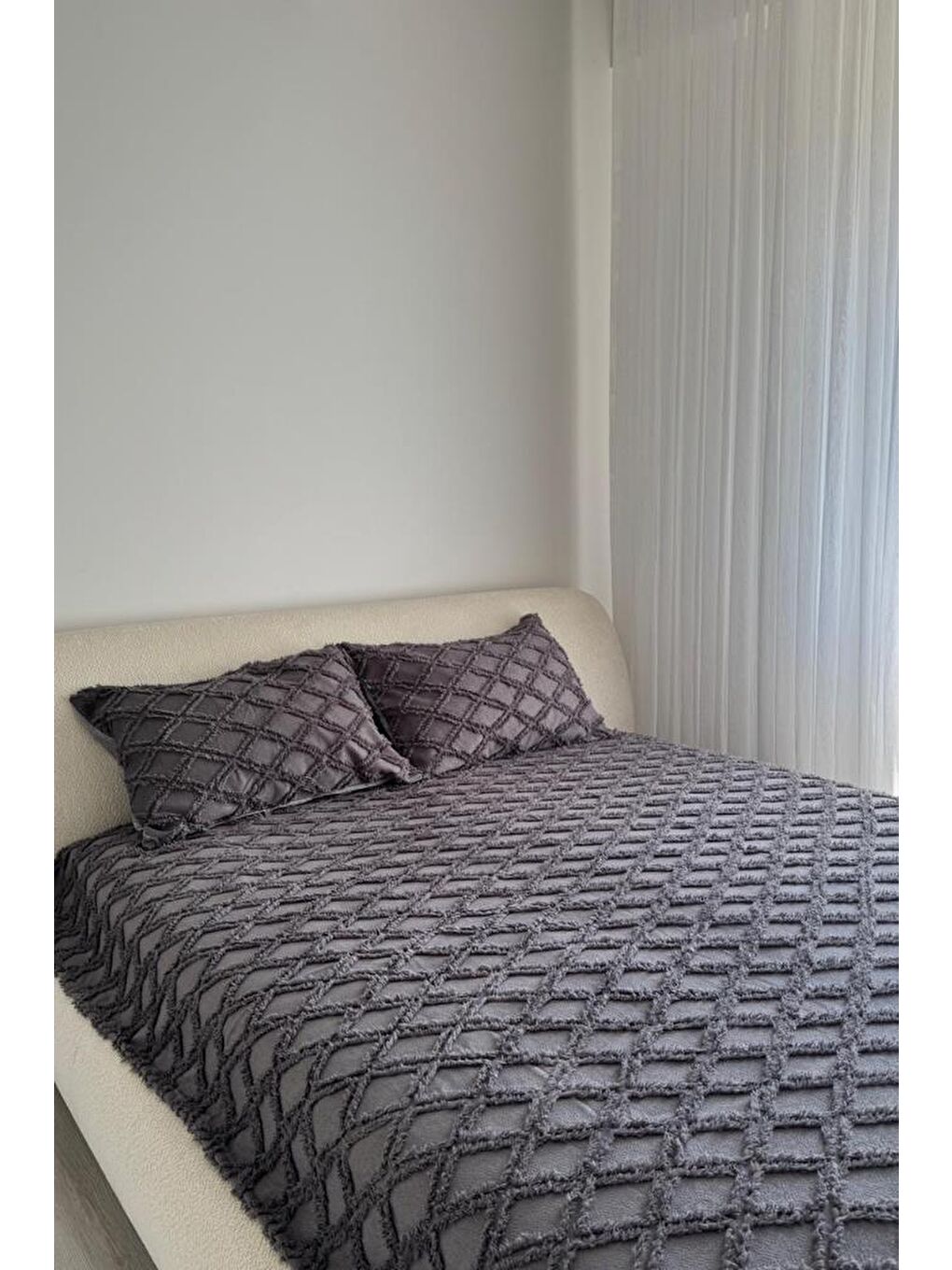 Vesya 2 Parça Tek Kişilik Pike Takımı Antrasit-2