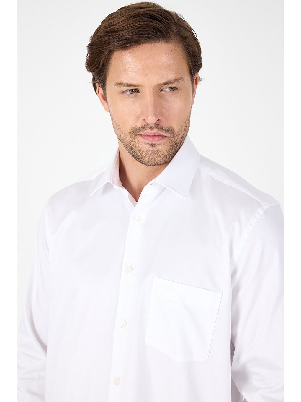 Beyaz Sert Yaka Düz Classic %100 Pamuk Comfort Fit Büyük Beden Gömlek 1004250323-3