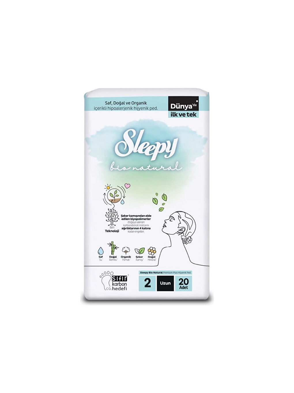 Sleepy Bio Natural Premium Plus Hijyenik Ped 2 Uzun 20 Adet