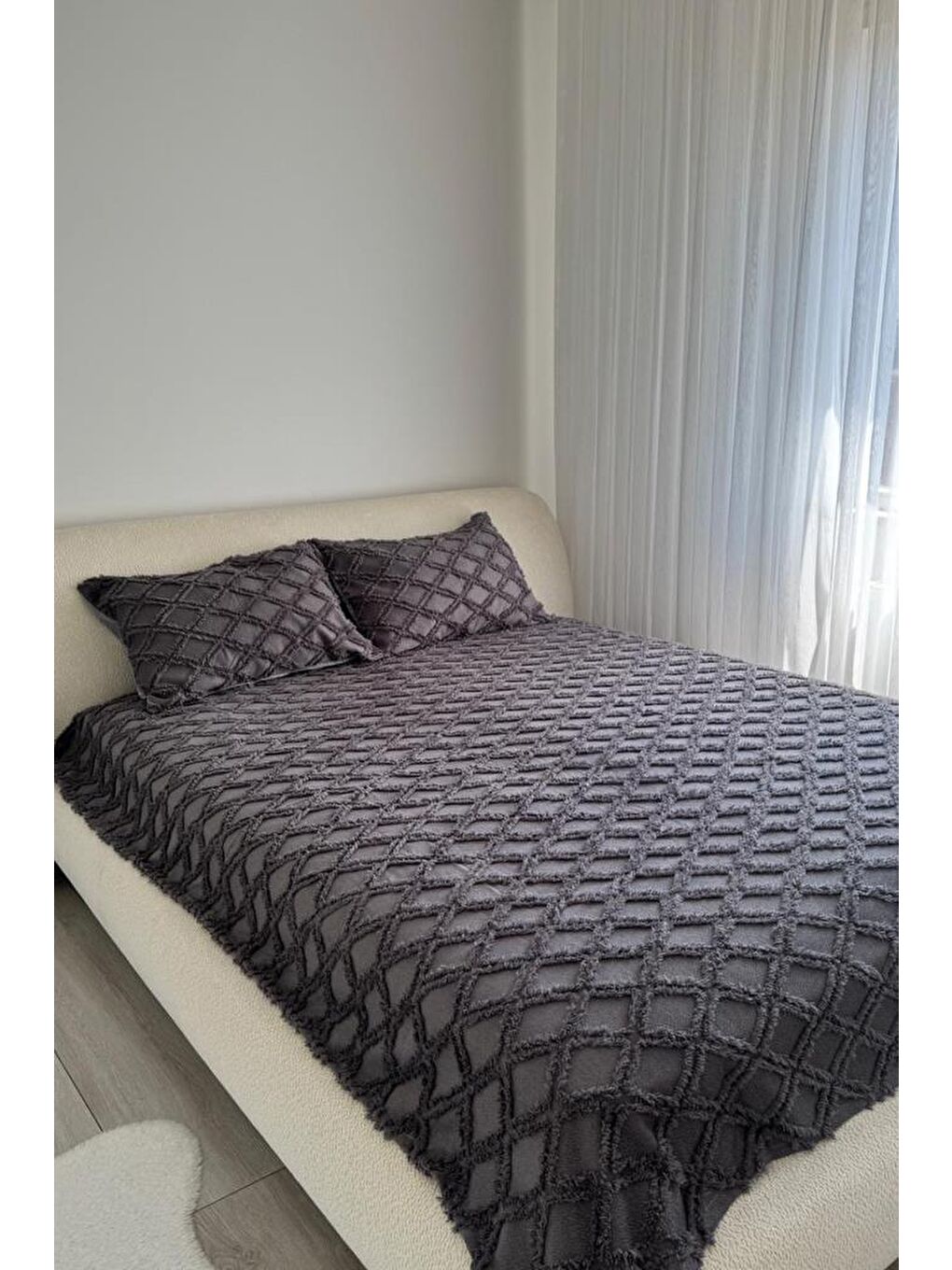 Vesya 2 Parça Tek Kişilik Pike Takımı Antrasit-3