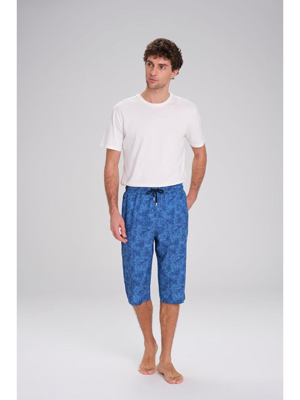 Desenli Mavi Uzun Erkek Havuz Ve Deniz Şortu 2419-1