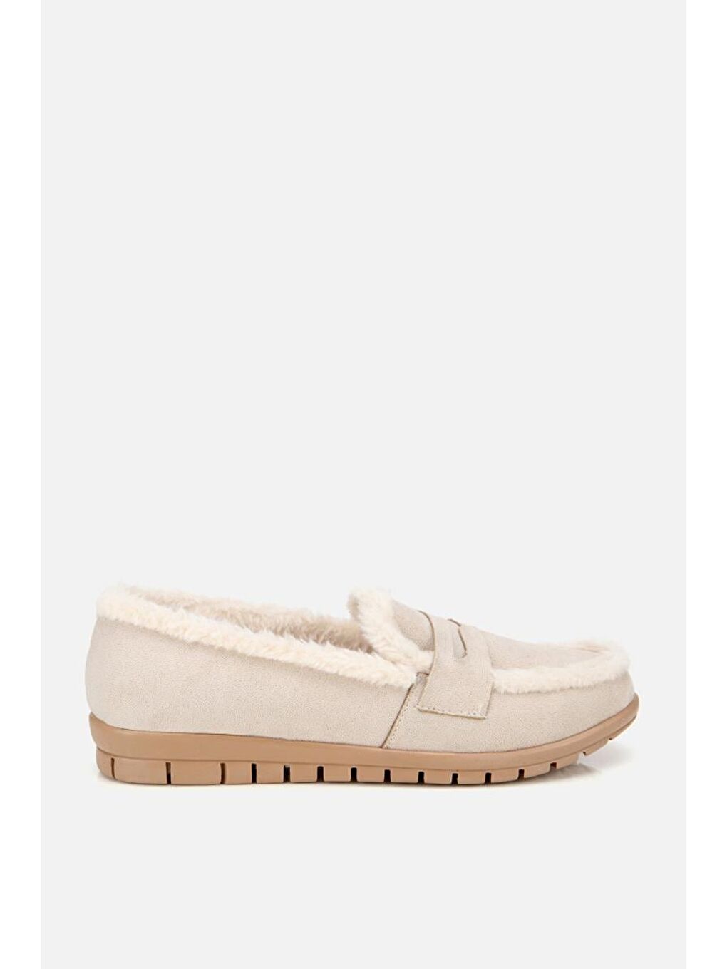 Kadın Bej İçi Kürklü Düz Ayakkabı
