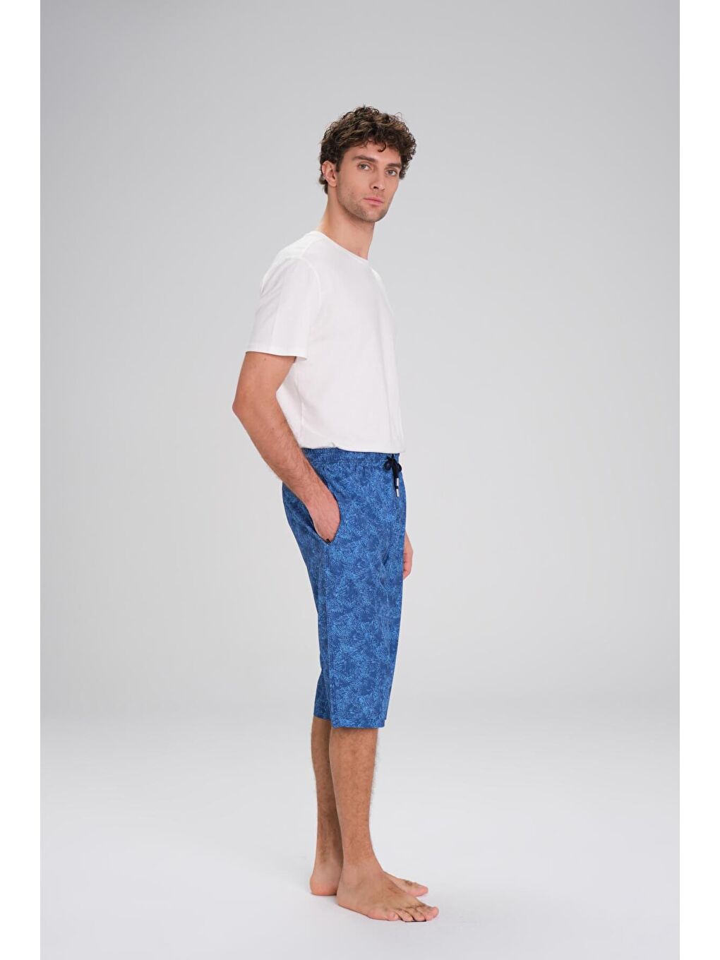 Desenli Mavi Uzun Erkek Havuz Ve Deniz Şortu 2419-3