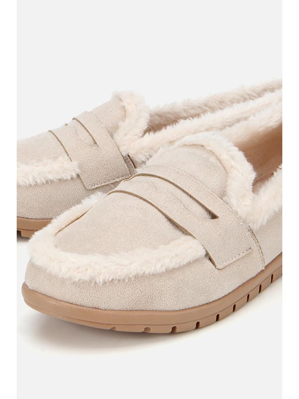 Kadın Bej İçi Kürklü Düz Ayakkabı-2