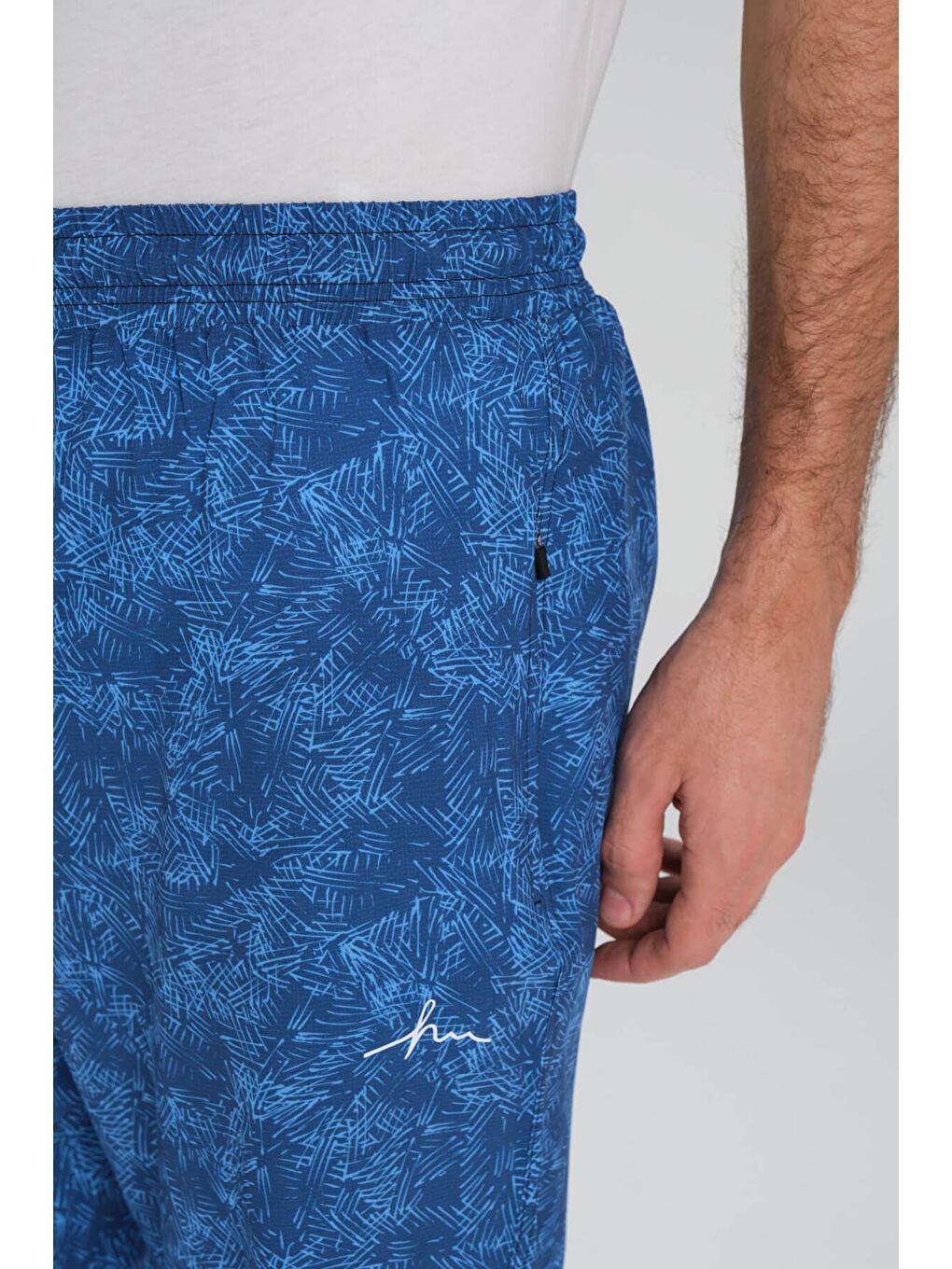 Desenli Mavi Uzun Erkek Havuz Ve Deniz Şortu 2419-4