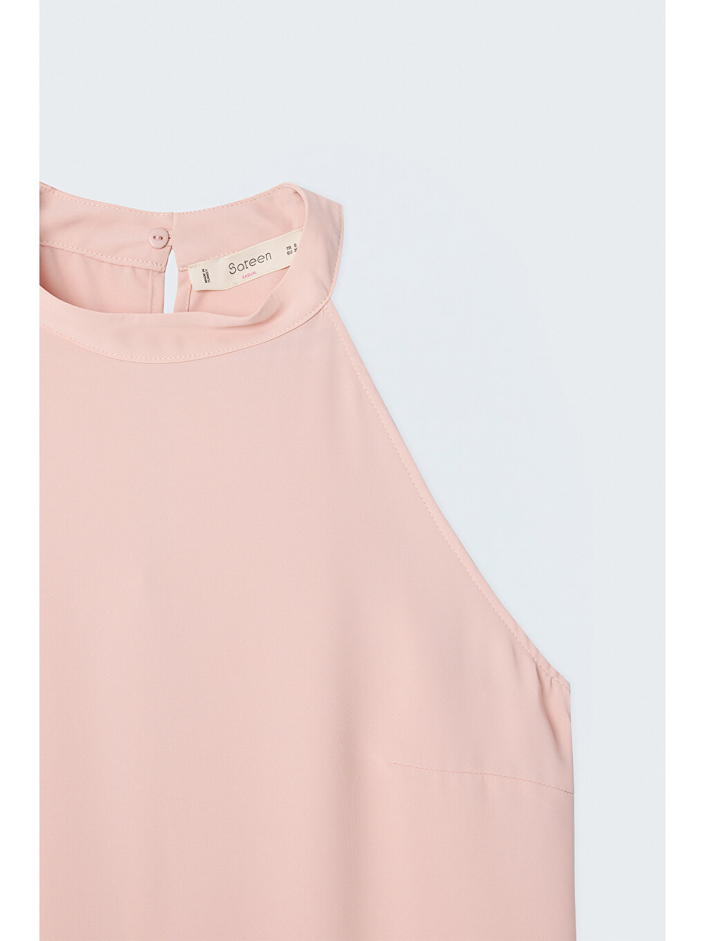 Pembe Halter Yaka Bluz - Pudra-2