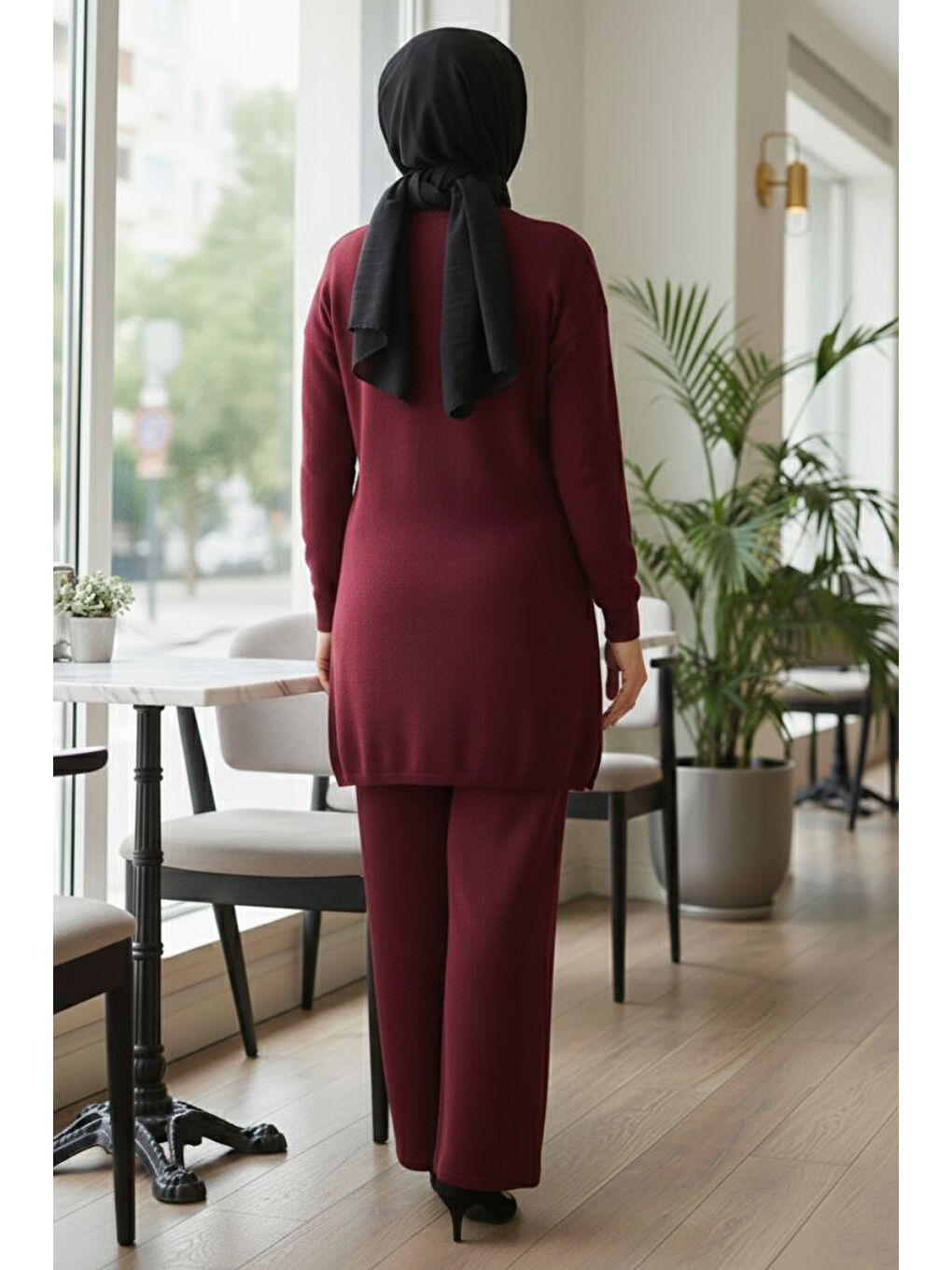 Çiçek Pul Detaylı Triko İkili Takım Bordo - 28126-BORDO-2