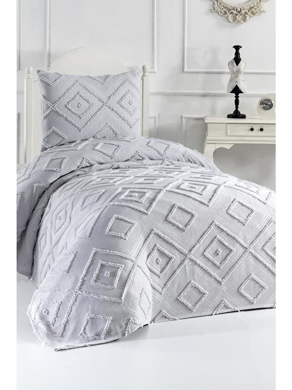 Samira 2 Parça Tek Kişilik Pike Takımı Gri