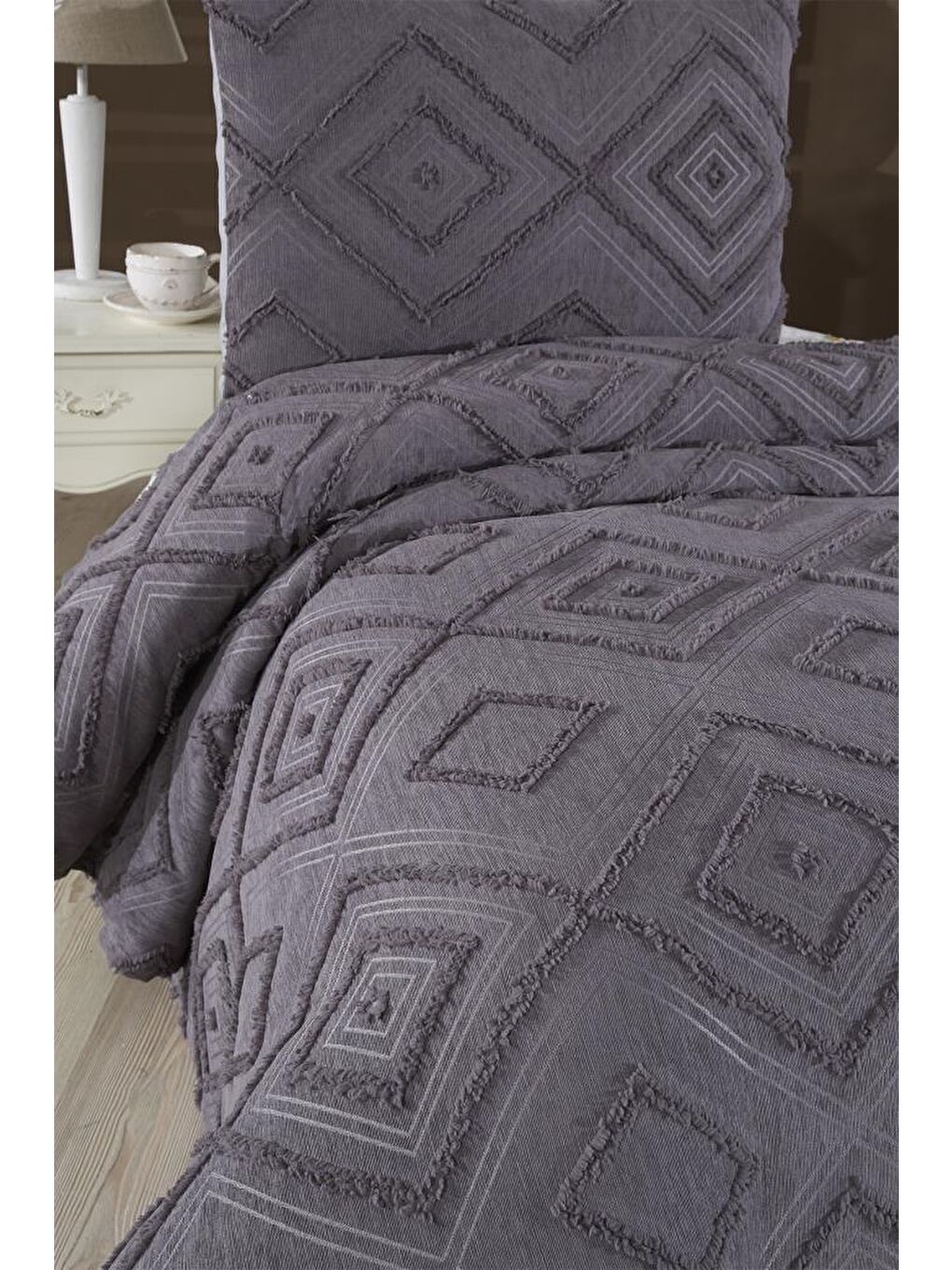 Samira 2 Parça Tek Kişilik Pike Takımı Antrasit-1