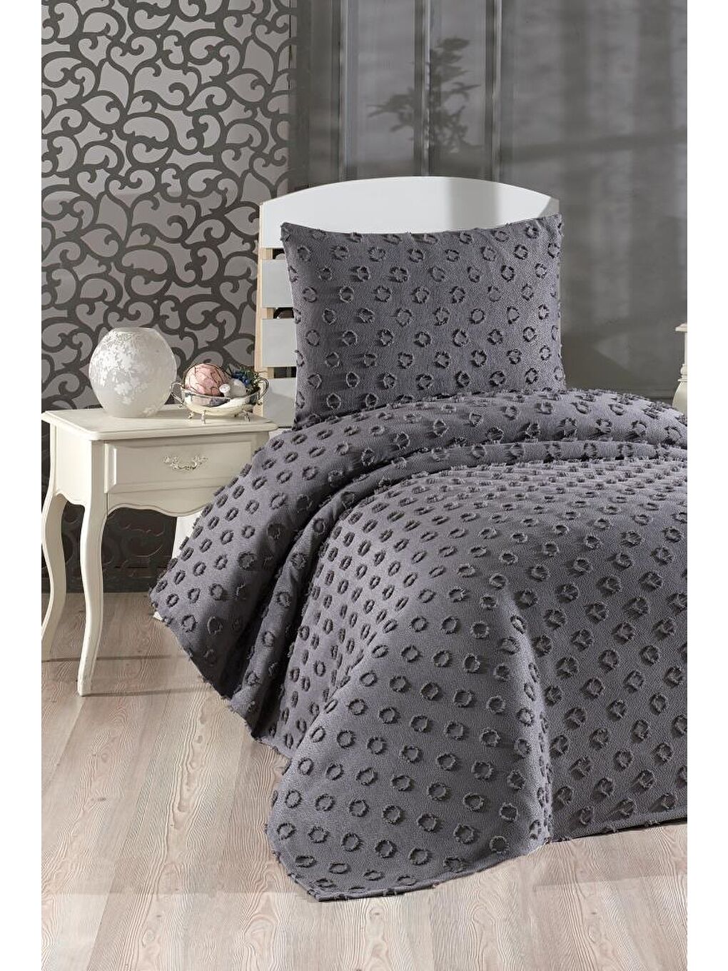 Konik 2 Parça Tek Kişilik Pike Takımı Antrasit