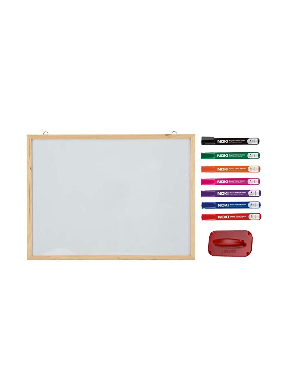 Noki 45x60 Ahşap Çerçeve Yazı Tahtası + Beyaz Tahta Kalemi 7 Renk + Tahta Silgisi