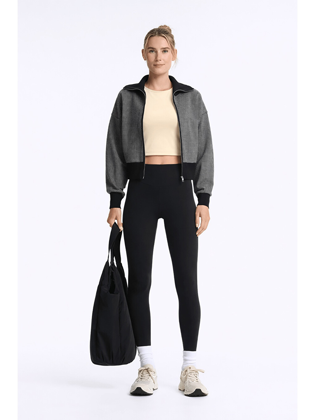 Bej Crop Fit Bisiklet Yaka Atlet 26Y0713K1-2