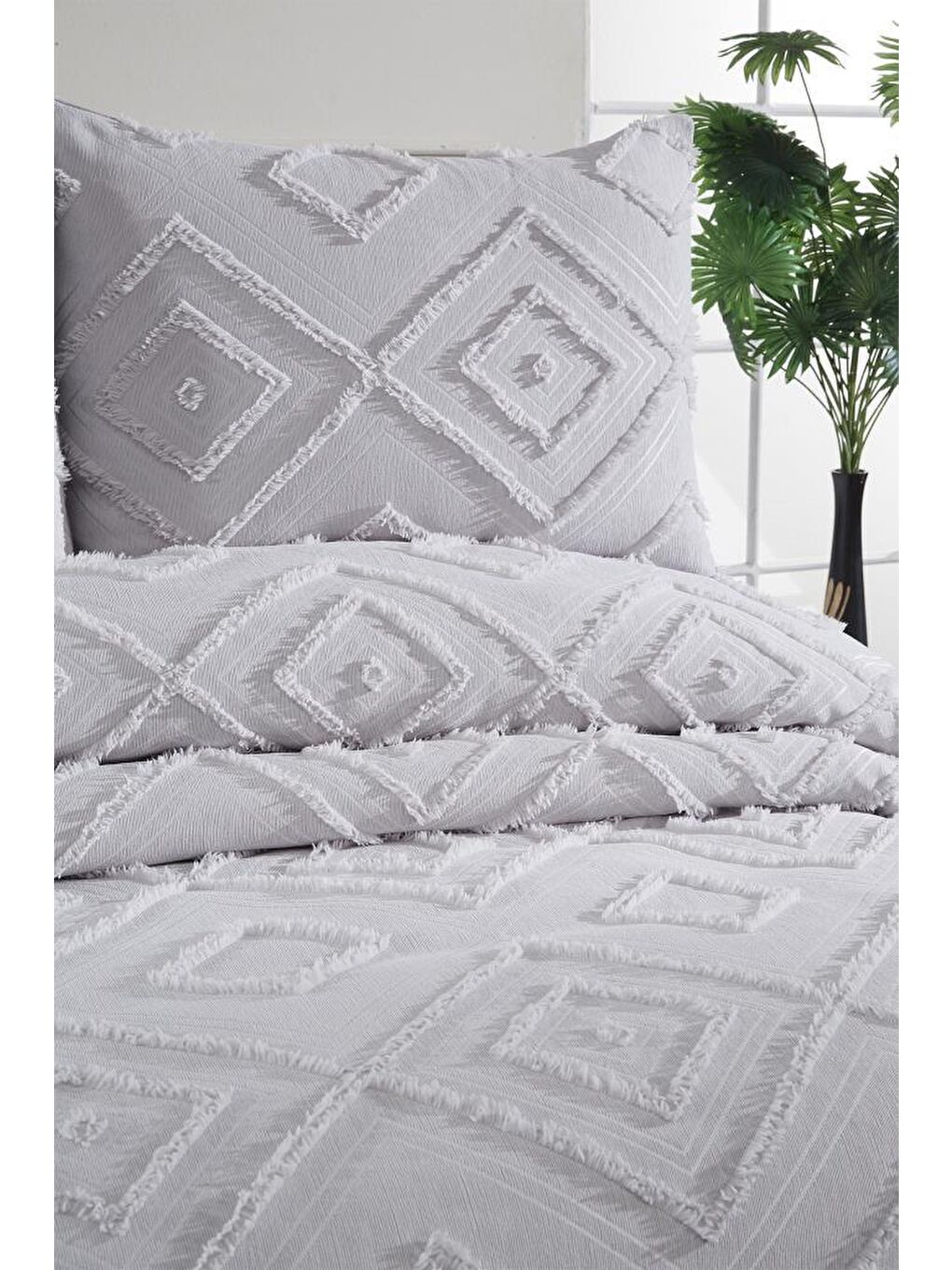 Samira 2 Parça Tek Kişilik Pike Takımı Gri-2