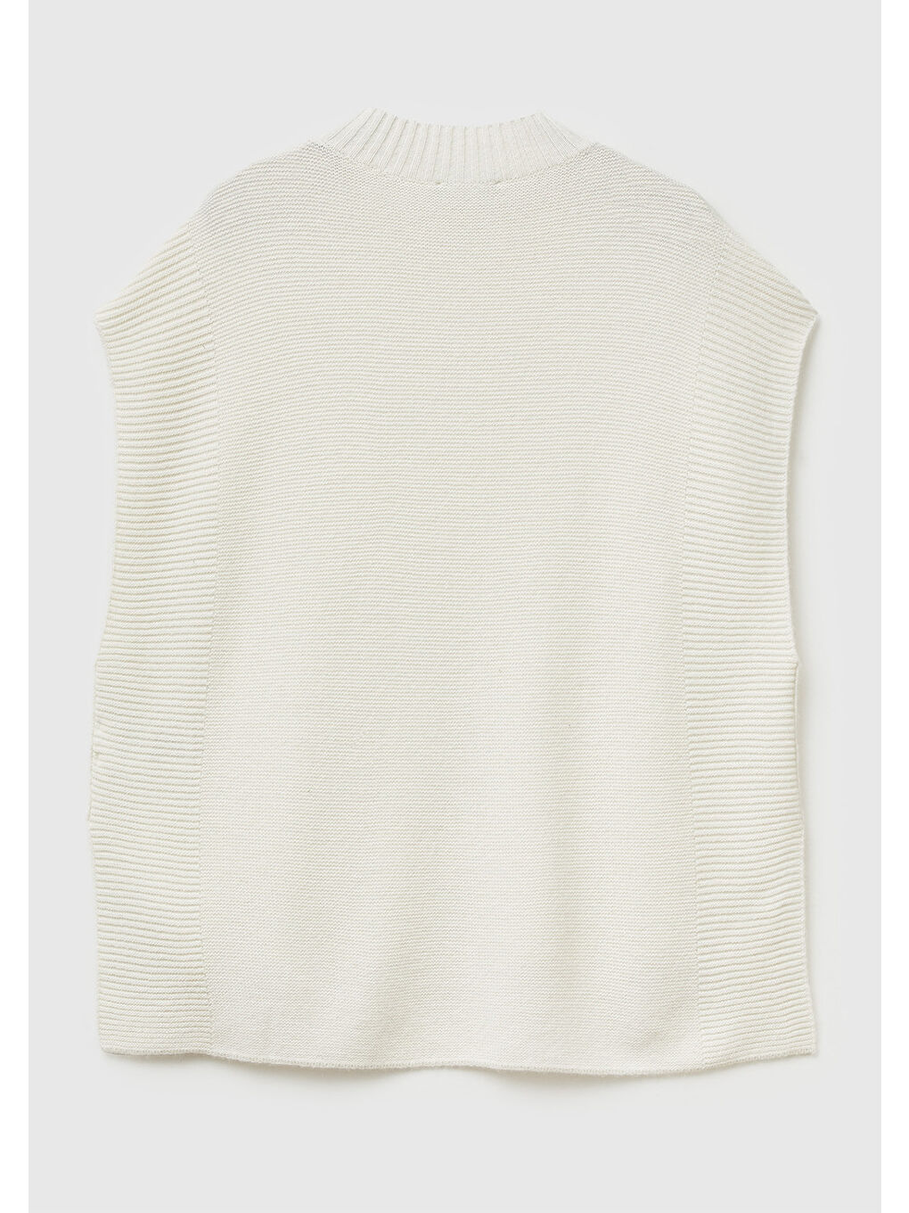 Ekru Kadın Krem Yün Karışımlı Ribana Detaylı Yırtmaçlı Kolsuz Kazak-3