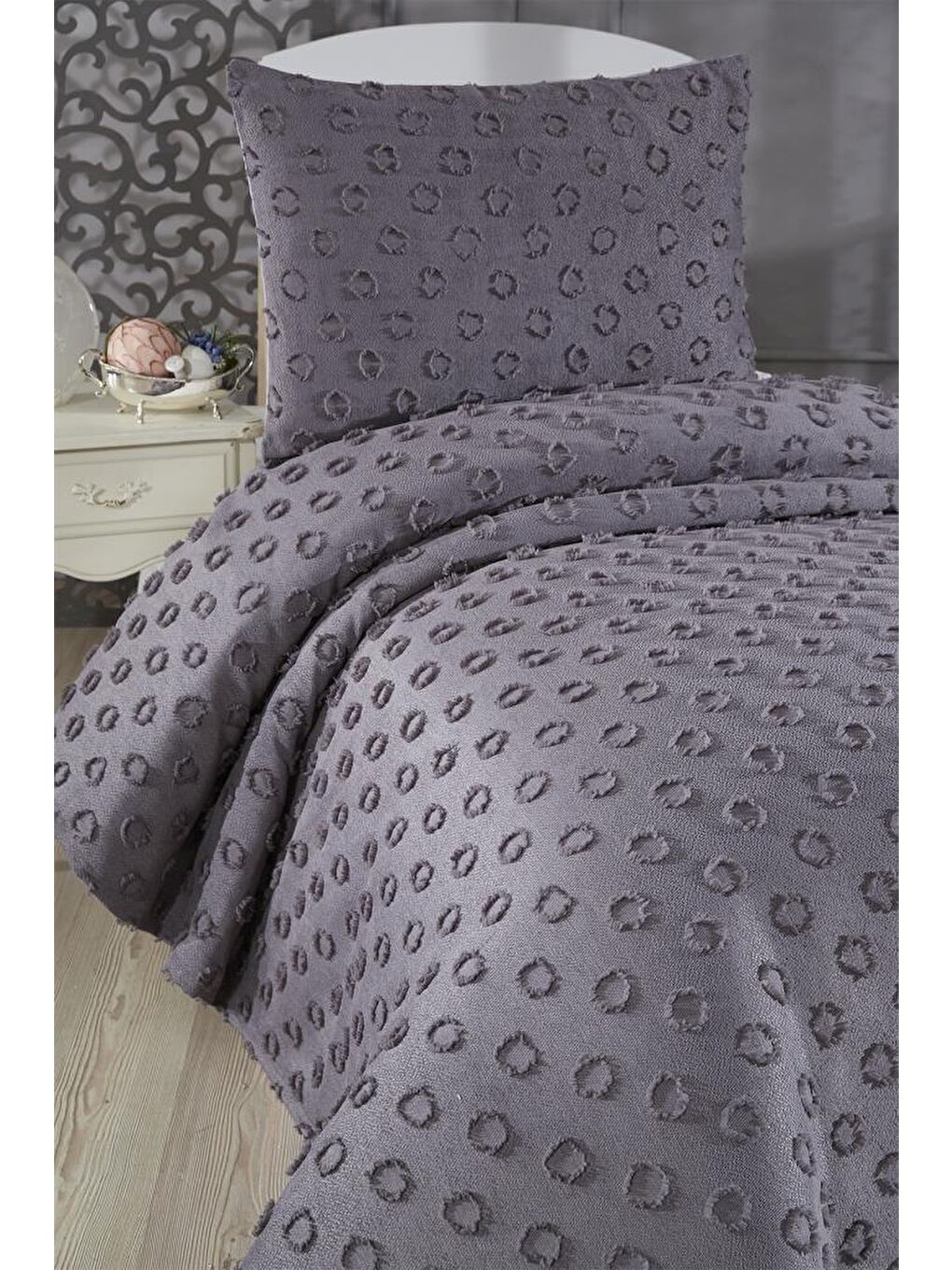 Konik 2 Parça Tek Kişilik Pike Takımı Antrasit-1