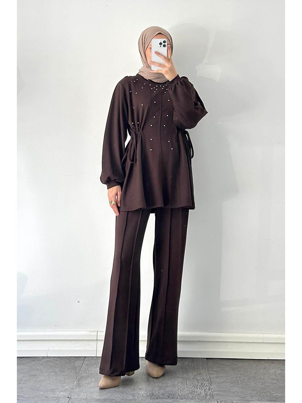 Taşlı İkili Takım Acı Kahverengi