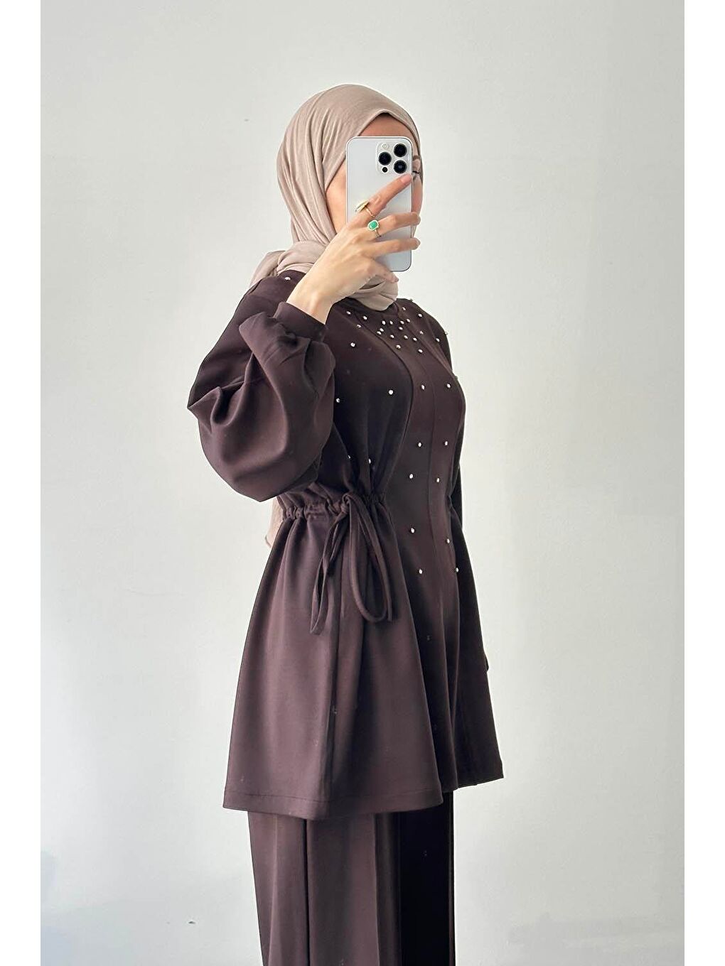 Taşlı İkili Takım Acı Kahverengi-1