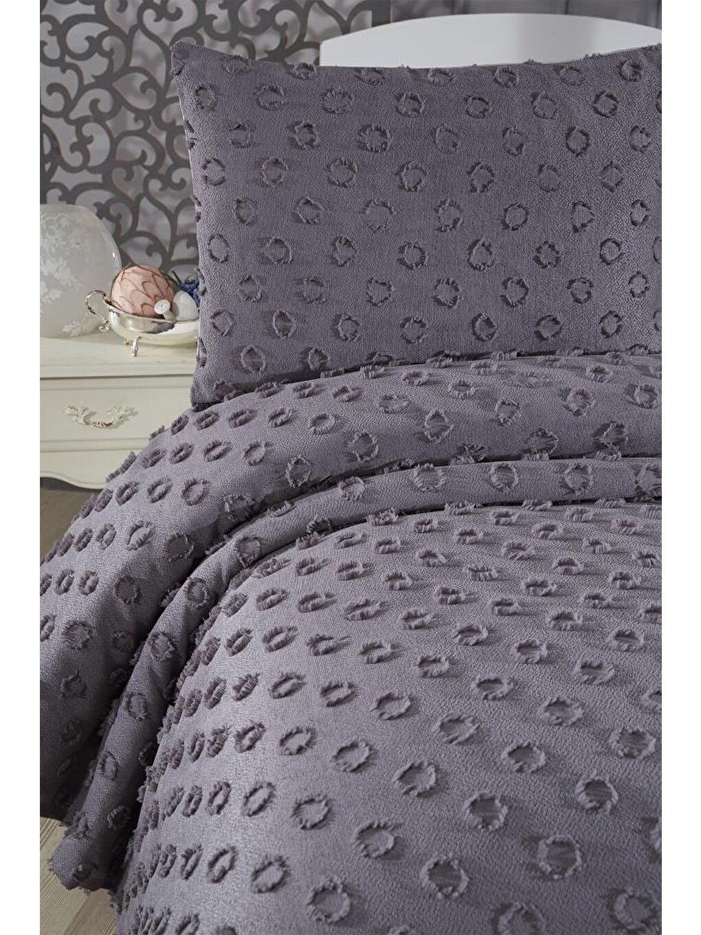 Konik 2 Parça Tek Kişilik Pike Takımı Antrasit-2