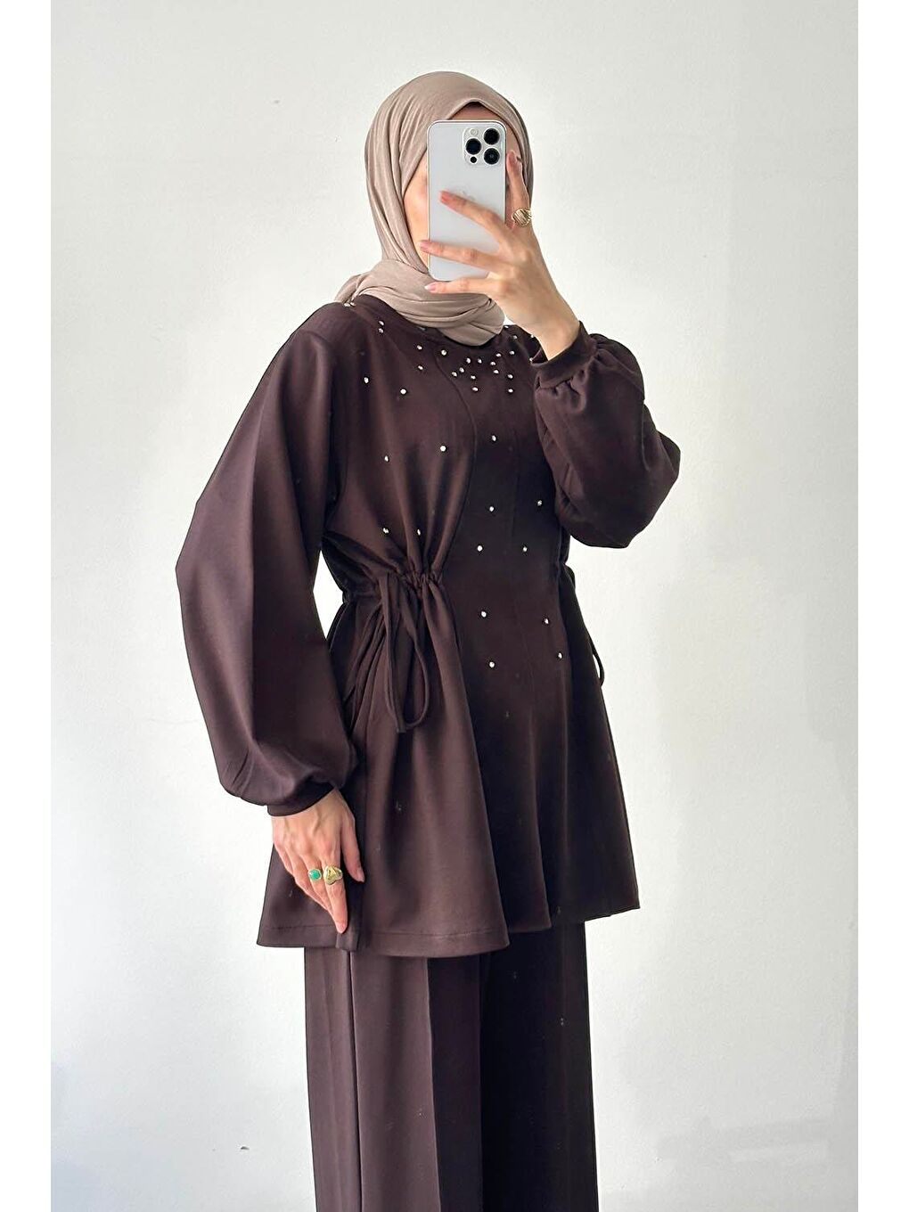 Taşlı İkili Takım Acı Kahverengi-2