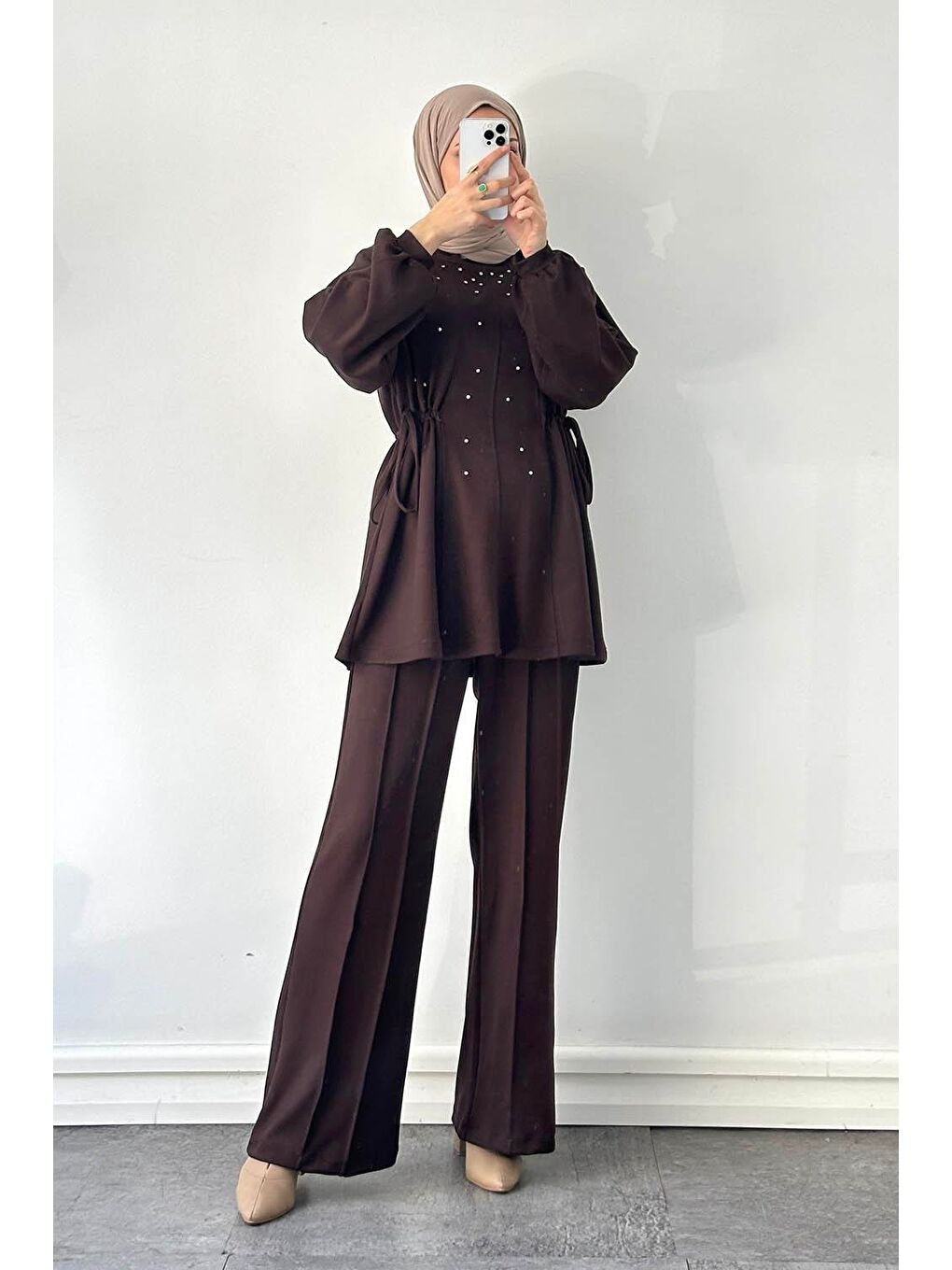 Taşlı İkili Takım Acı Kahverengi-3