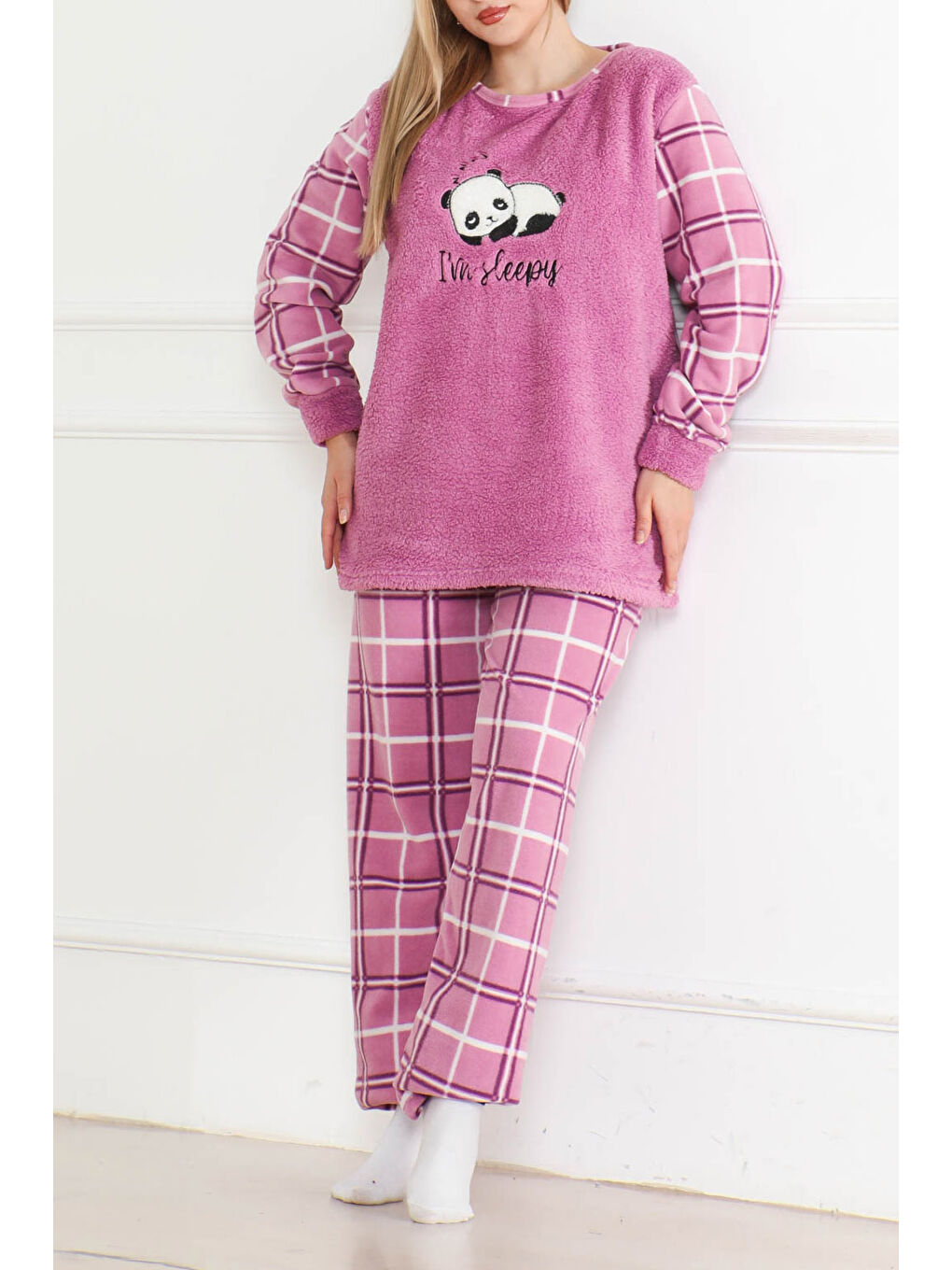 Nakışlı Pelüş Polar Pijama Takım Lila   26638-1