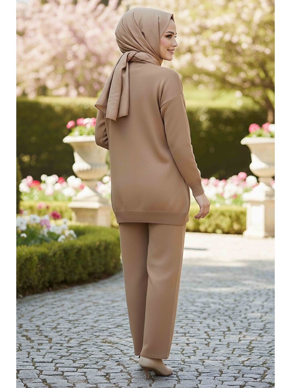 Bej Kalp Detaylı Triko İkili Takım Vizon - 28124-VIZON-2