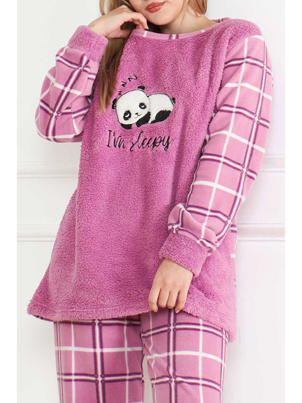 Nakışlı Pelüş Polar Pijama Takım Lila   26638-2
