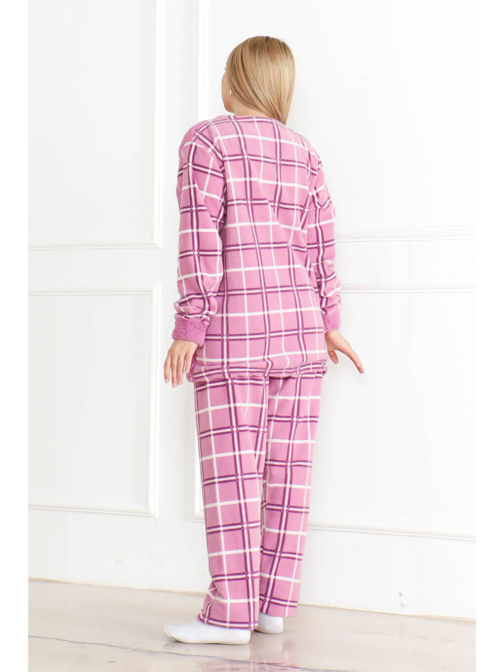 Nakışlı Pelüş Polar Pijama Takım Lila   26638-3